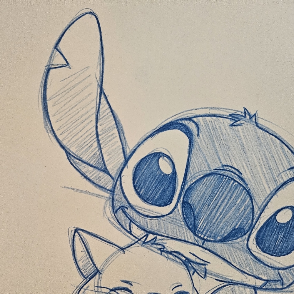 Disney Lilo And Stitch Hugging a Cat Drawing/Sketch Animation Art Signed - Picture 3 of 6